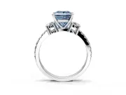 3 Stone Engagement Ring Setting for Fancy Blue Princess Cut Center with Round Cut Side Accents and Prong Head in White Gold