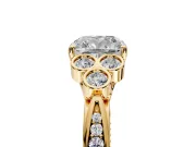 Cluster Engagement Ring Setting for Cushion Cut Center with Bezel Accent Clusters and Prong Head in Yellow Gold