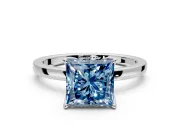 Solitaire Engagement Ring Setting for Fancy Blue Princess Cut Center with Thin Rounded Plain Band and Prong Head in Platinum