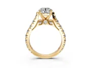 Solitaire Engagement Ring Setting for Round Cut Center with Pave Cathedral Shoulders and Prong Head in Yellow Gold