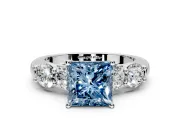 5 Stone Engagement Ring Setting for Fancy Blue Princess Cut Center with Graduated Accents and Prong Head in Platinum