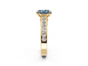 Solitaire Engagement Ring Setting for Fancy Blue Radiant Cut Center with Channel Band and Double Claw Prong Head in Yellow Gold