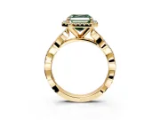 Halo Engagement Ring Setting for Fancy Green Asscher Cut Center with Pave and Plain Twist Band and Prong Head in Yellow Gold