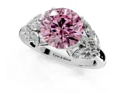 Leaf Cluster Engagement Ring Setting for Fancy Pink Round Cut Center with Marquise Accents and Prong Head in Platinum