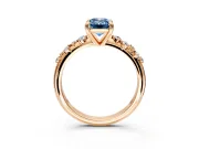 Solitaire Engagement Ring Setting for Fancy Blue Emerald Cut Center with Trailing Leaf Accent Band and Prong Head in Rose Gold