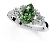 Solitaire Engagement Ring Setting for Fancy Green Pear-Shaped Center with Marquise Flower Shoulders and Prong Head in Platinum