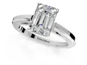 Solitaire Engagement Ring Setting for Emerald Cut Center with Flat-Sided Plain Band and Prong Head in Sterling Silver