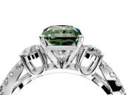 3 Stone Engagement Ring Setting for Fancy Green Radiant Cut Center with Pave Split Shank and Prong Head in Sterling Silver