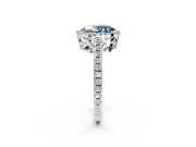 Accent Halo Engagement Ring Setting for Fancy Blue Oval Center with Full-Length Pave Band and Prong Head in White Gold