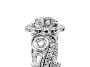 Milgrain Halo Engagement Ring Setting for Round Cut Center with Shoulder Bezels and Prong Head in Sterling Silver