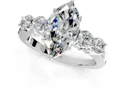 5 Stone Engagement Ring Setting for Marquise Center with Equal Close-Set Accents and Prong Head in Sterling Silver