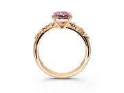 Solitaire Engagement Ring Setting for Fancy Pink Radiant Cut Center with Trailing Leaf Accent Band and Prong Head in Rose Gold
