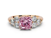 Cluster Engagement Ring Setting for Fancy Pink Cushion Cut Center with Round Cut Accent Frame and Prong Head in Rose Gold