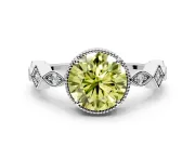 Milgrain Bezel Engagement Ring Setting for Fancy Yellow Round Cut Center with Marquise Stations and Bezel Head in Sterling Silver