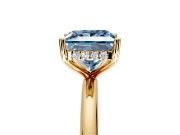 Hidden Halo Engagement Ring Setting for Fancy Blue Princess Cut Center with Thin Round-Wire Band and Prong Head in Yellow Gold
