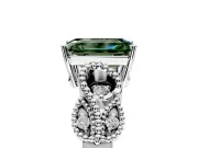 Leaf Engagement Ring Setting for Fancy Green Emerald Cut Center with Milgrain Accent Band and Prong Head in Platinum