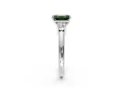 3 Stone Engagement Ring Setting for Fancy Green Emerald Cut Center with Wide Plain Band and Prong Head in White Gold