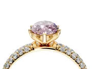 Solitaire Engagement Ring Setting for Fancy Pink Marquise Center with Domed Multi-Row Pave Band and Prong Head in Yellow Gold