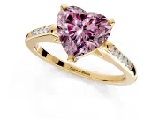 Solitaire Engagement Ring Setting for Fancy Pink Heart-Shaped Center with Channel Accents and Prong Head in Yellow Gold