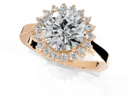 Starburst Halo Engagement Ring Setting for Round Cut Center with Flat Cathedral Band and Prong Head in Rose Gold