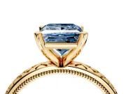 Solitaire Engagement Ring Setting for Fancy Blue Princess Cut Center with Milgrain X Pattern Band and Prong Head in Yellow Gold