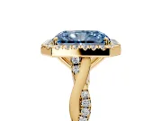 Halo Engagement Ring Setting for Fancy Blue Radiant Cut Center with Twist Band and Prong Head in Yellow Gold