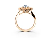 Cluster Halo Engagement Ring Setting for Fancy Blue Pear-Shaped Center with Milgrain Bezel Accents and Prong Head in Rose Gold