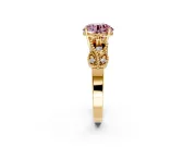 Leaf Engagement Ring Setting for Fancy Pink Round Cut Center with Milgrain Accent Band and Prong Head in Yellow Gold