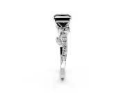 Leaf Motif Engagement Ring Setting for Fancy Black Princess Cut Center with Pave Band and Prong Head in Sterling Silver