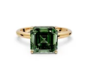 Hidden Halo Engagement Ring Setting for Fancy Green Asscher Cut Center with Thin Round-Wire Band and Prong Head in Yellow Gold