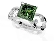 Solitaire Engagement Ring Setting for Fancy Green Princess Cut Center with Criss-Cross Accent Band and Prong Head in Sterling Silver