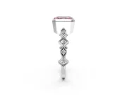 Milgrain Bezel Engagement Ring Setting for Fancy Pink Asscher Cut Center with Marquise Stations and Bezel Head in White Gold