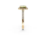 Halo Engagement Ring Setting for Fancy Yellow Princess Cut Center with Narrowing Pave Band and Prong Head in Yellow Gold