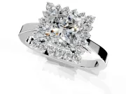 Starburst Halo Engagement Ring Setting for Cushion Cut Center with Flat Cathedral Band and Prong Head in Platinum