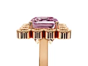 Cluster Halo Engagement Ring Setting for Fancy Pink Asscher Cut Center with Milgrain Bezel Accents and Prong Head in Rose Gold
