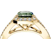 Halo Engagement Ring Setting for Fancy Green Radiant Cut Center with Pave Split Shank and Prong Head in Yellow Gold