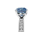 Solitaire Engagement Ring Setting for Fancy Blue Cushion Cut Center with Milgrain-Edged Pave Band and Prong Head in Platinum