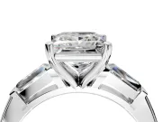 3 Stone Engagement Ring Setting for Princess Cut Center with Tapered Baguettes, Plain Band and Prong Head in Platinum