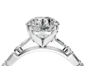 Baguette Engagement Ring Setting for Round Cut Center with Alternating Bar-Set Band and Prong Head in Platinum