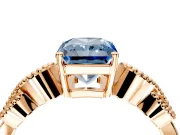 Leaf Engagement Ring Setting for Fancy Blue Radiant Cut Center with Milgrain Accent Band and Prong Head in Rose Gold