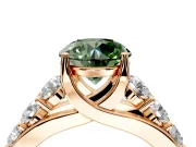 Solitaire Engagement Ring Setting for Fancy Green Round Cut Center with Graduated Shared Prongs and Prong Head in Rose Gold