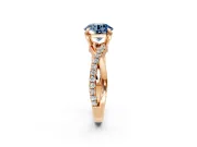 Solitaire Engagement Ring Setting for Fancy Blue Round Cut Center with Half-Pave Crossover Band and Prong Head in Rose Gold