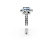 Halo Engagement Ring Setting for Fancy Blue Princess Cut Center with Milgrain Channel Band and Prong Head in Platinum