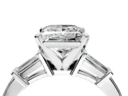 3 Stone Engagement Ring Setting for Princess Cut Center with Channel Baguette Accents and Prong Head in Platinum