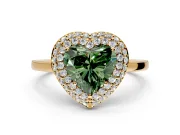 Halo Engagement Ring Setting for Fancy Green Heart-Shaped Center with Plain Tapered Band and Prong Head in Yellow Gold