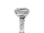 Solitaire Engagement Ring Setting for Asscher Cut Center with Bezel-Dot Beaded Band and Prong Head in Platinum