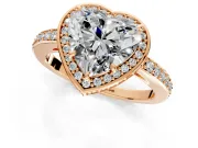 Halo Engagement Ring Setting for Heart-Shaped Center with Metal-Rimmed Halo, Pave Band and Prong Head in Rose Gold