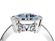 Halo Engagement Ring Setting for Fancy Blue Round Cut Center with Milgrain Halo, Pave Band and Prong Head in Sterling Silver