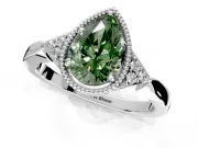 Cluster Engagement Ring Setting for Fancy Green Pear-Shaped Center with Milgrain Shoulder Clusters and Prong Head in White Gold