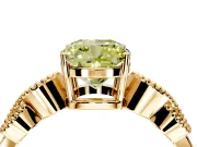 Leaf Engagement Ring Setting for Fancy Yellow Cushion Cut Center with Milgrain Accent Band and Prong Head in Yellow Gold